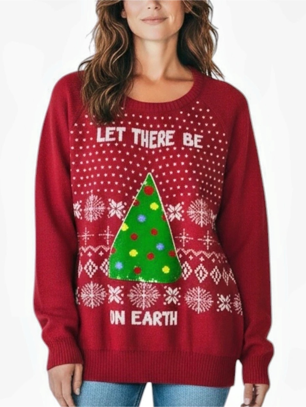 WE WEAR WORLD Vintage Holiday Sweater Christmas Tree Sequin Sweater Size Large